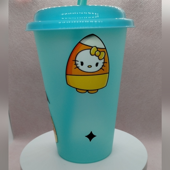 👜$3 - New Hello Kitty Candy Corn Reusable Color-changing 12oz tumbler top straw - Picture 5 of 9